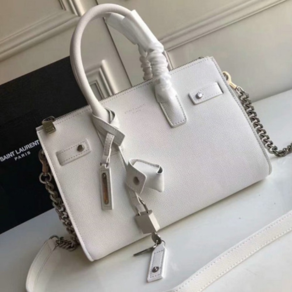YSL Baby Sac De Jour in White Grained Leather